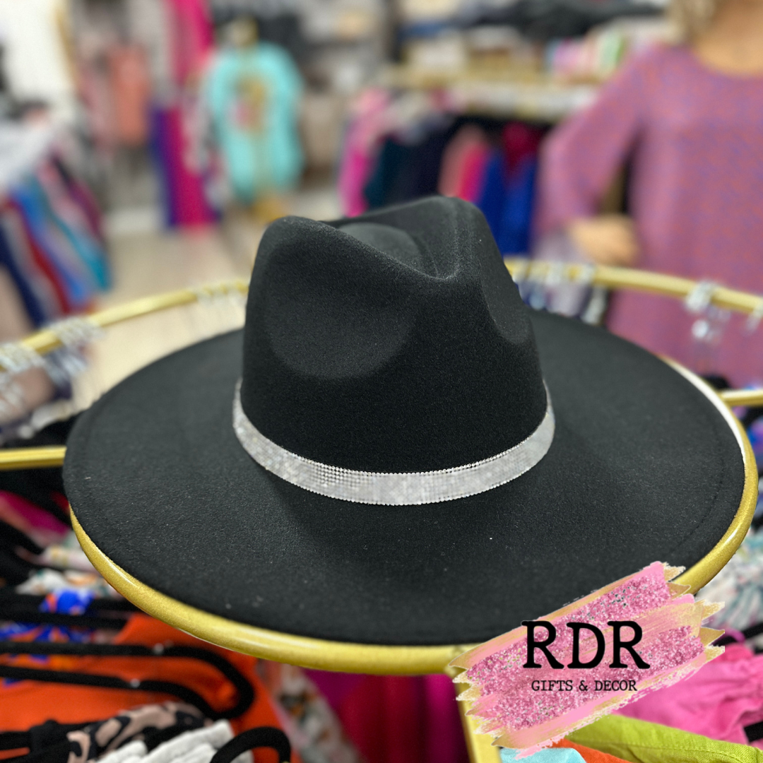 Wide Brim Hat With Rhinestone Band