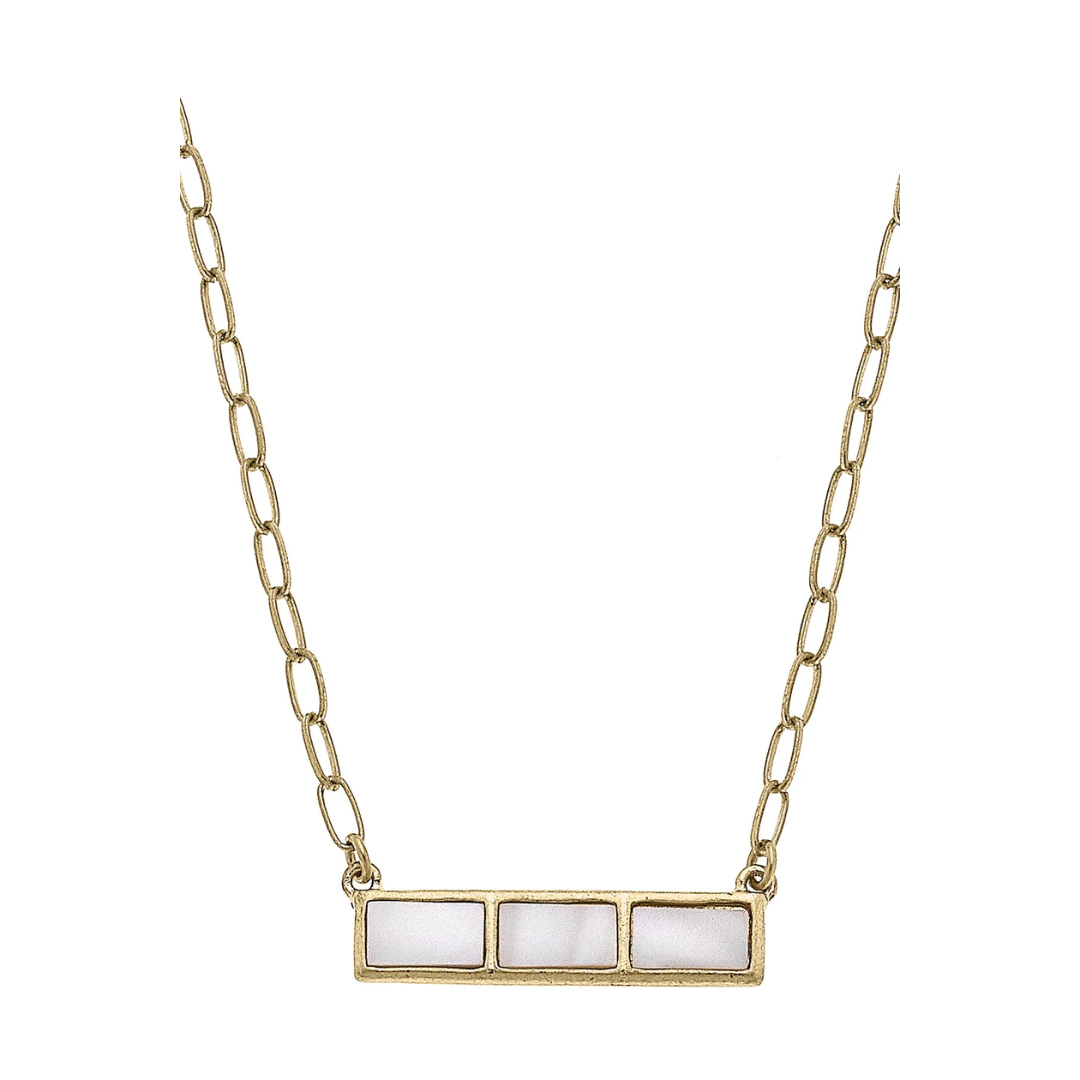 Halston Mother of Pearl Bar Necklace in Worn Gold