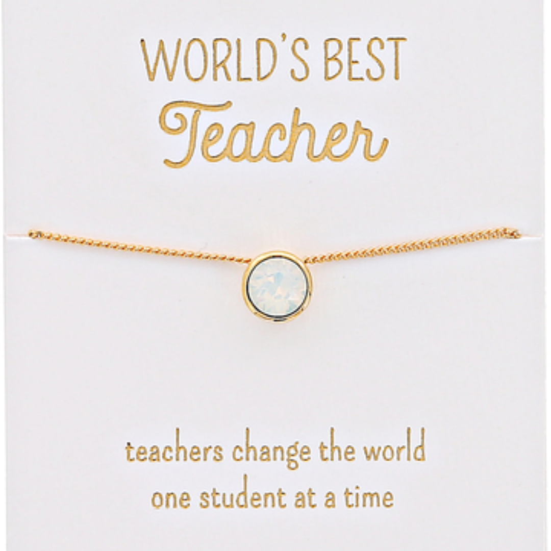 Best Teacher White Opal - 16"-17.5" Gold Plated Necklace