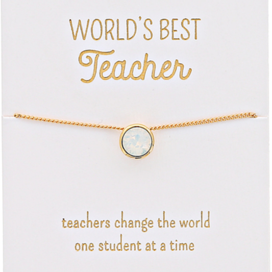 Best Teacher White Opal - 16"-17.5" Gold Plated Necklace