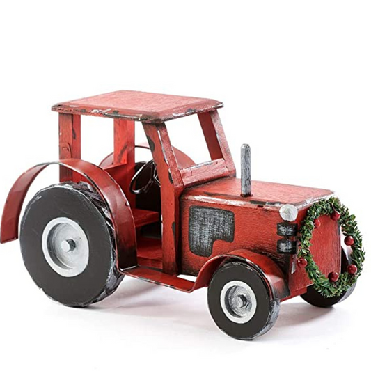 Pine Wood Red Tractor Christmas Decor