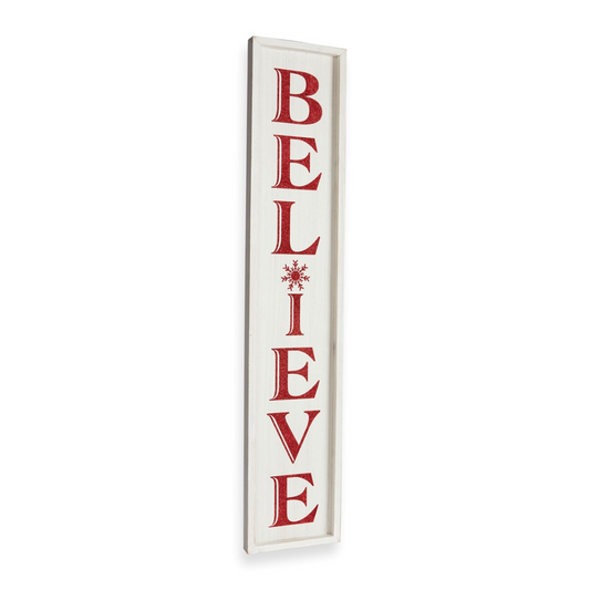 Framed Glitter Believe Porch Sign