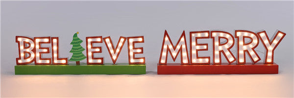 Metal Stand up Merry or Believe Light Up Sign