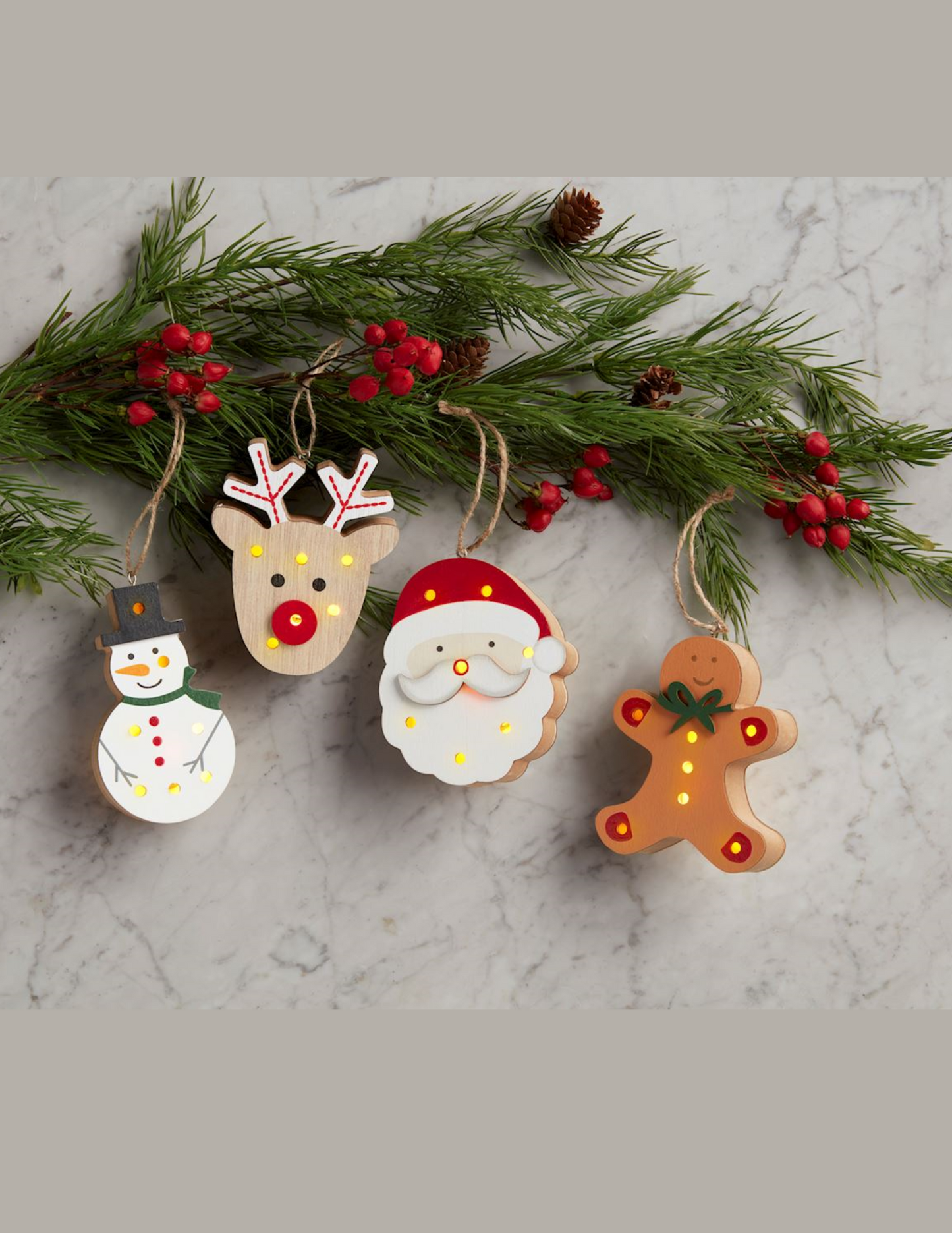 Mud Pie Wooden Light-Up Christmas Character Ornaments