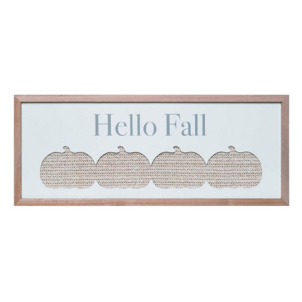 Wooden Hello Fall Picture With Woven Straw Texture