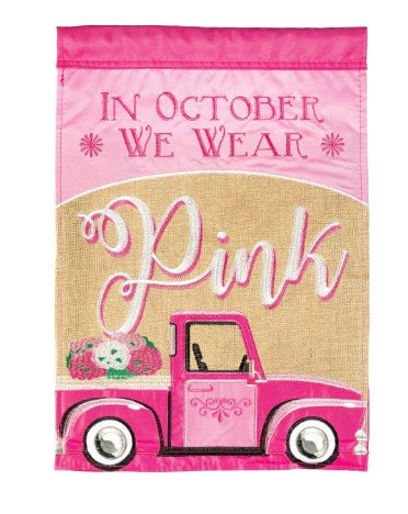 October Pink Truck Burlap Flag