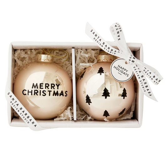 Glass Ornament Set - Merry Christmas + Tree