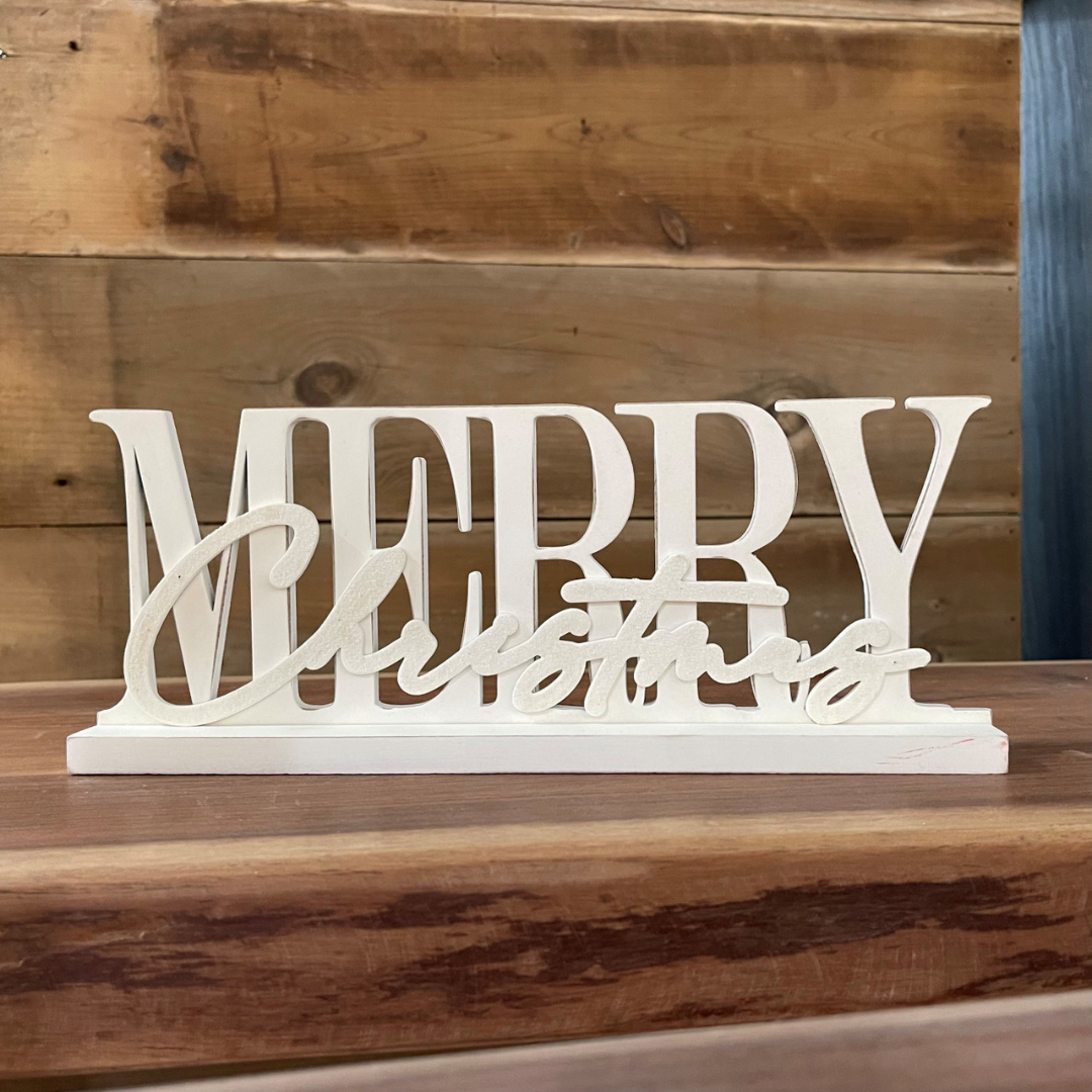 White Washed Merry Christmas with Stand Sitter