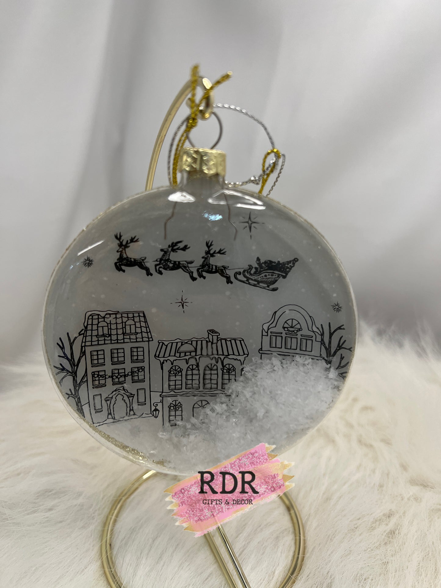 Winter Village Scene Disk Ornaments