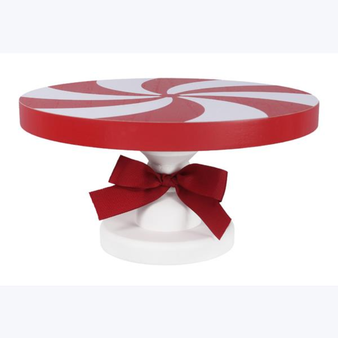 Wood Cocoa & Cookies Peppermint Candy Design Pedestal Server