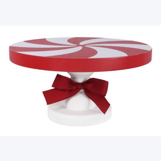 Wood Cocoa & Cookies Peppermint Candy Design Pedestal Server