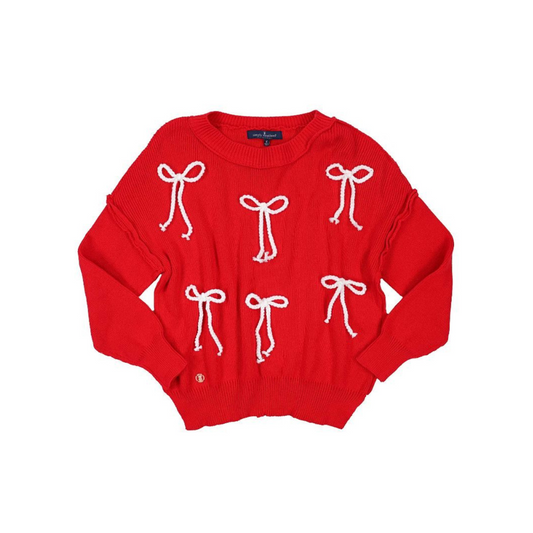 Simply Southern Red Cable Knit Sweater with White Bows