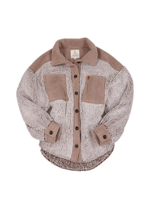 Simply Southern YOUTH Soft Shacket in Frost/Tan