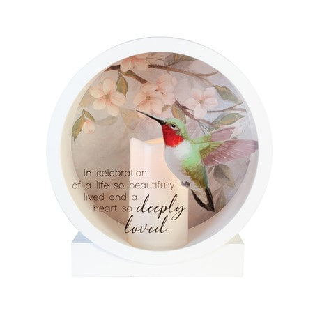 Deeply Loved Hummingbird Round Shadow Box Lantern