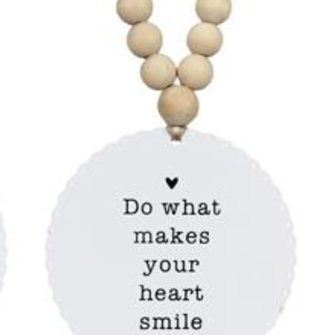 Wood Beaded Round Metal Small Hanging Sign