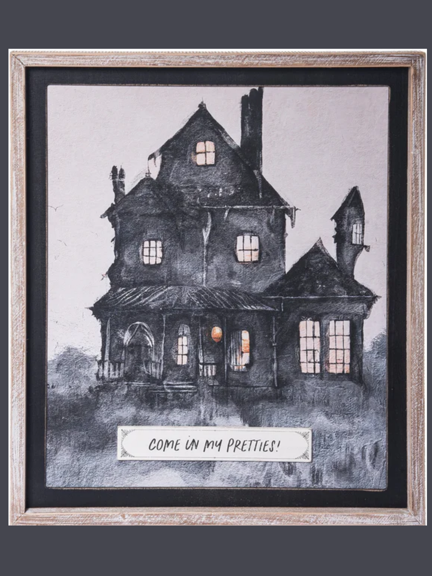 Wood Framed Haunted House Wall Art