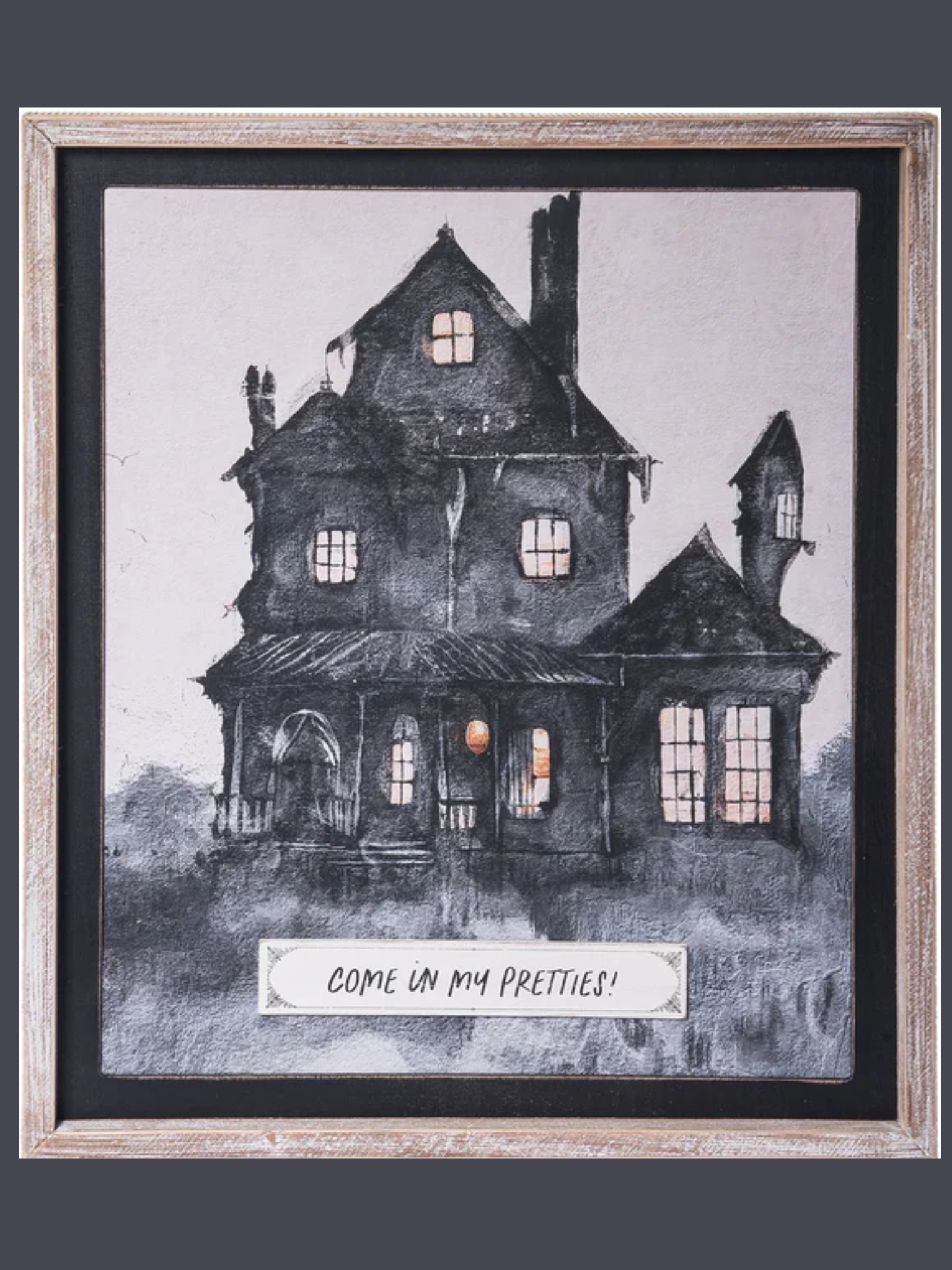 Wood Framed Haunted House Wall Art