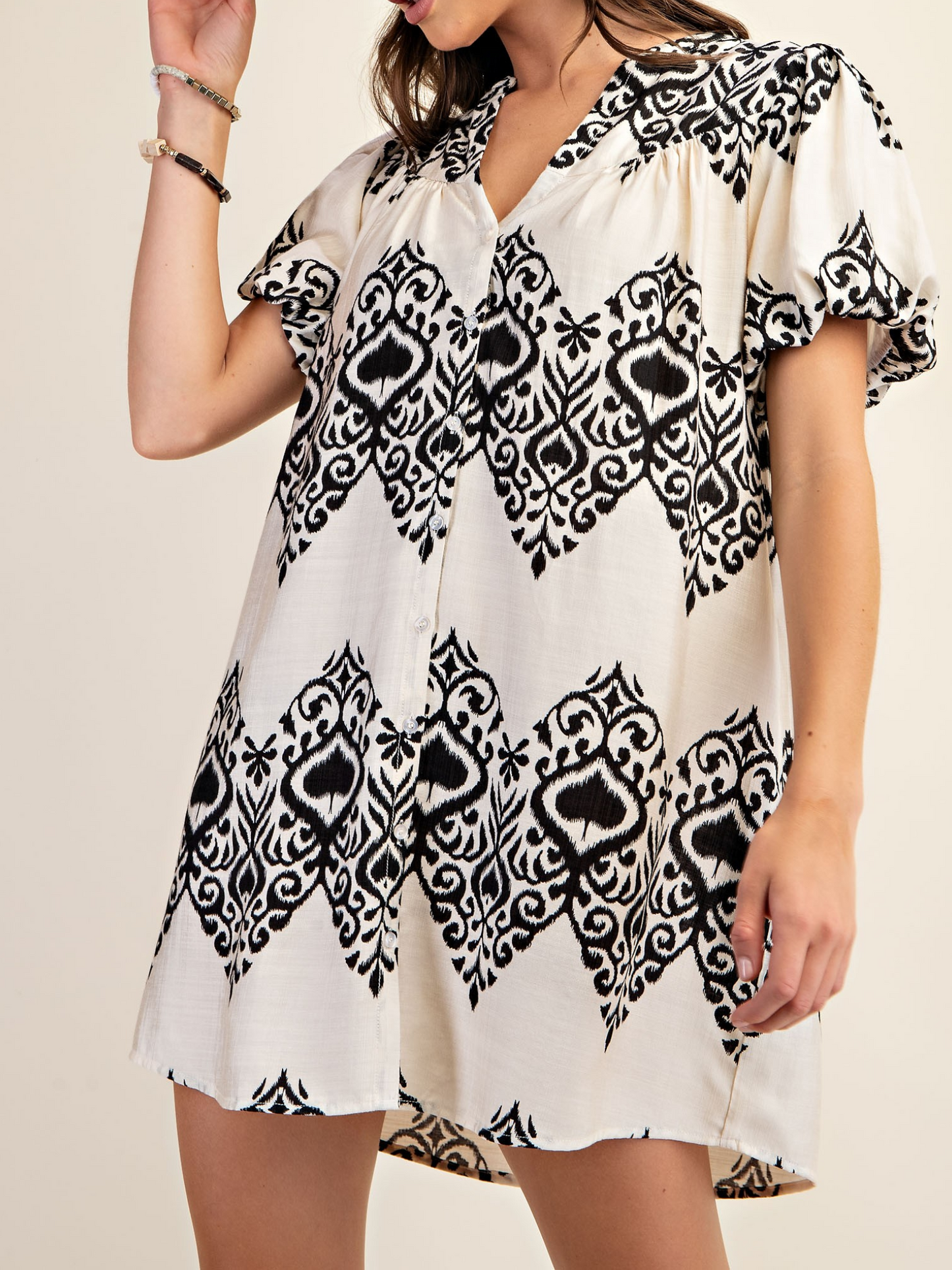 Printed Button Down Mini Dress