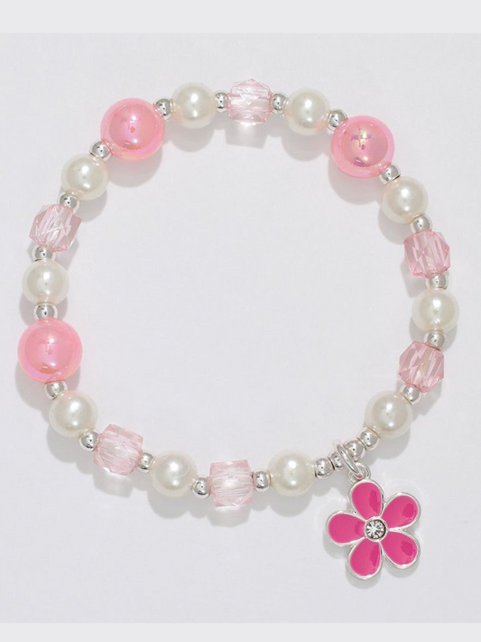 Pink Enamel Flower & Crystals Little Love Bracelet