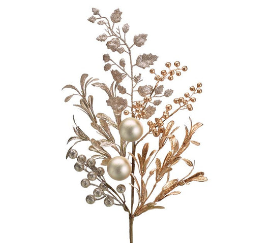 Gold And Champagne Christmas Mistletoe Spray with Ornaments