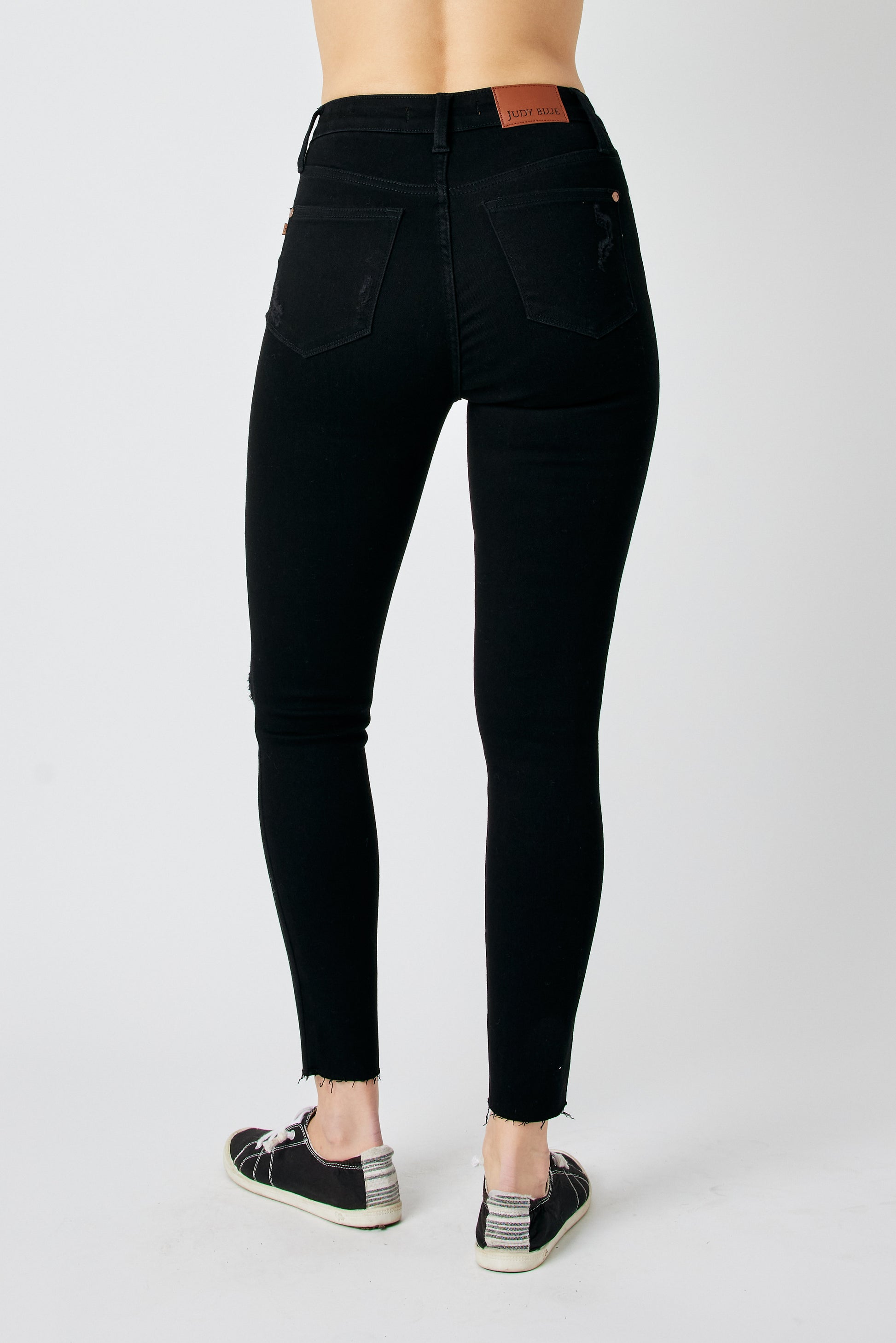 Judy Blue Black High Waist Heavy Destroy Raw Hem Skinny Jeans