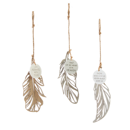 MDF Feather Ornament With Sentiment Token