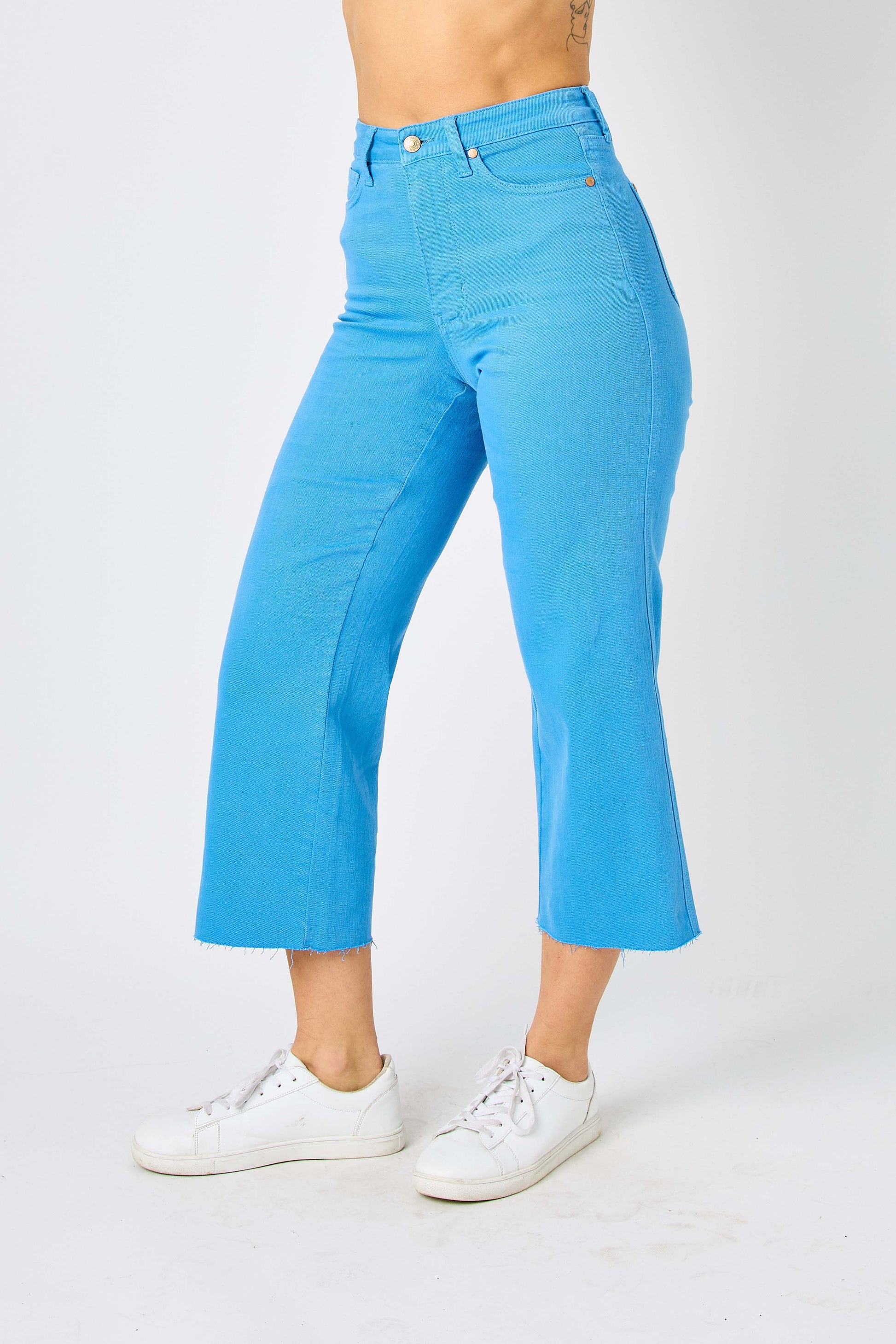 Judy Blue Sky Blue High Waist Tummy Control Wide Leg Cropped Jeans