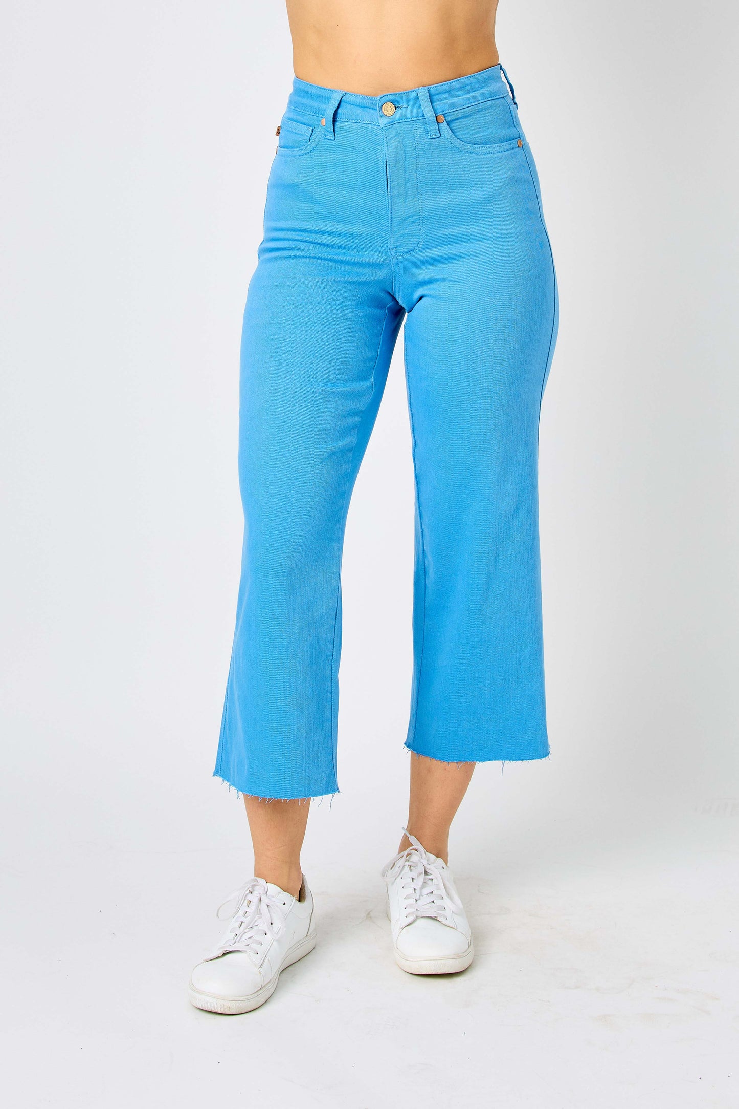 Judy Blue Sky Blue High Waist Tummy Control Wide Leg Cropped Jeans