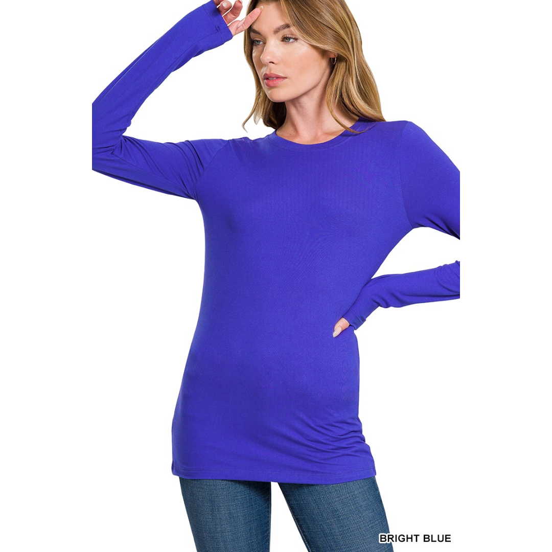 Brush Microfiber Long Sleeve Round Neck Tee's