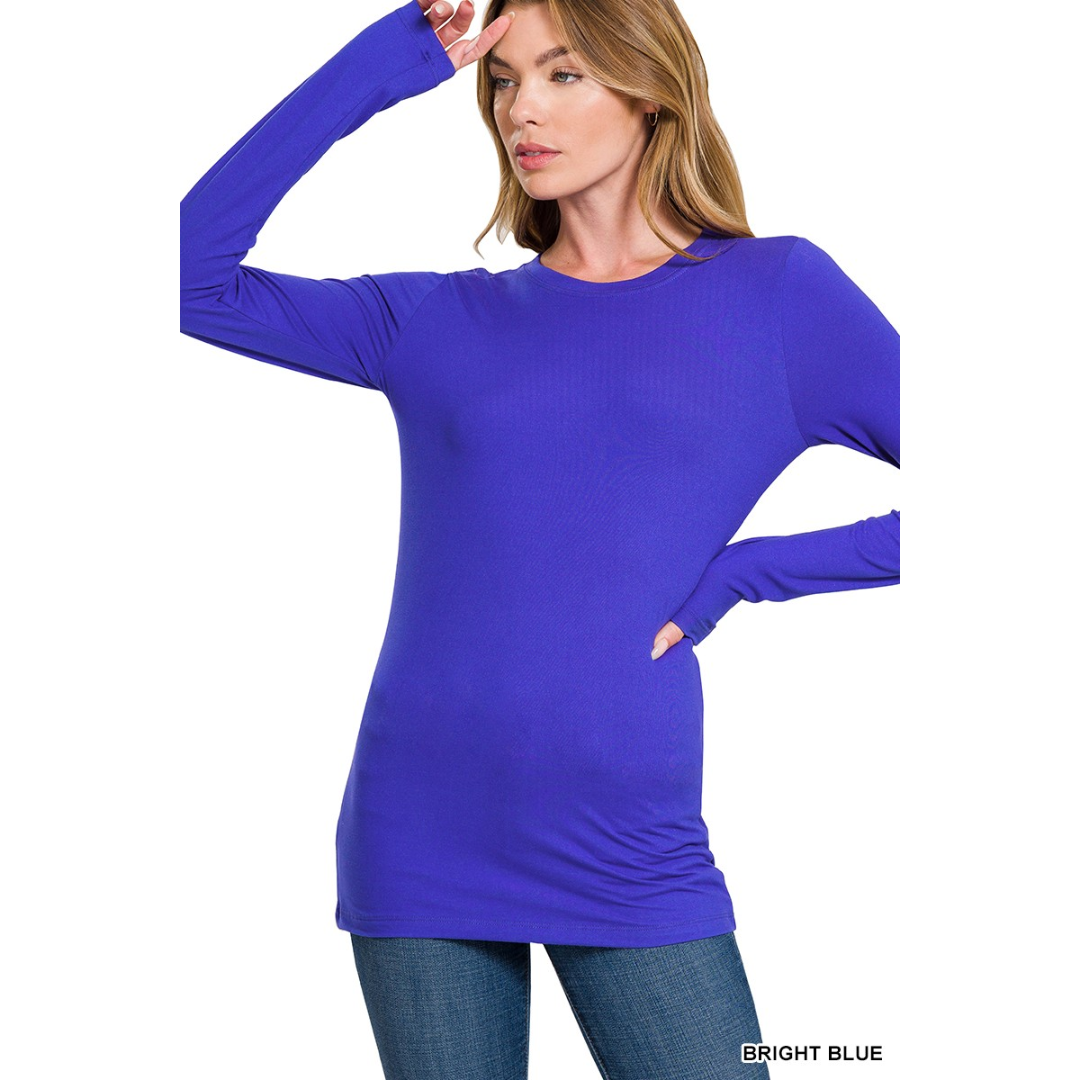 Zenana Brush Microfiber Long Sleeve Round Neck Tee's