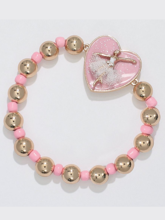 Gold & Pink Beaded Little Love Bracelet With Ballerina