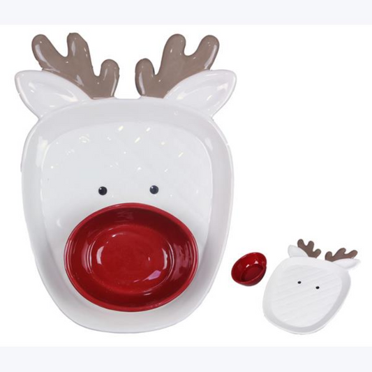 Ceramic Traditional Christmas Reindeer Divided Serving Tray