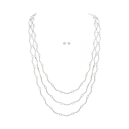 Silver Layer Curve Links Chain Necklace Set