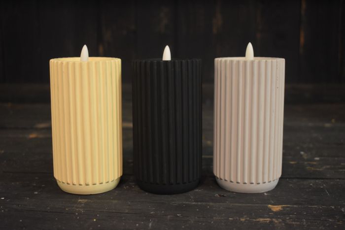 Ribbed Cement Look Glow Pillar Candle