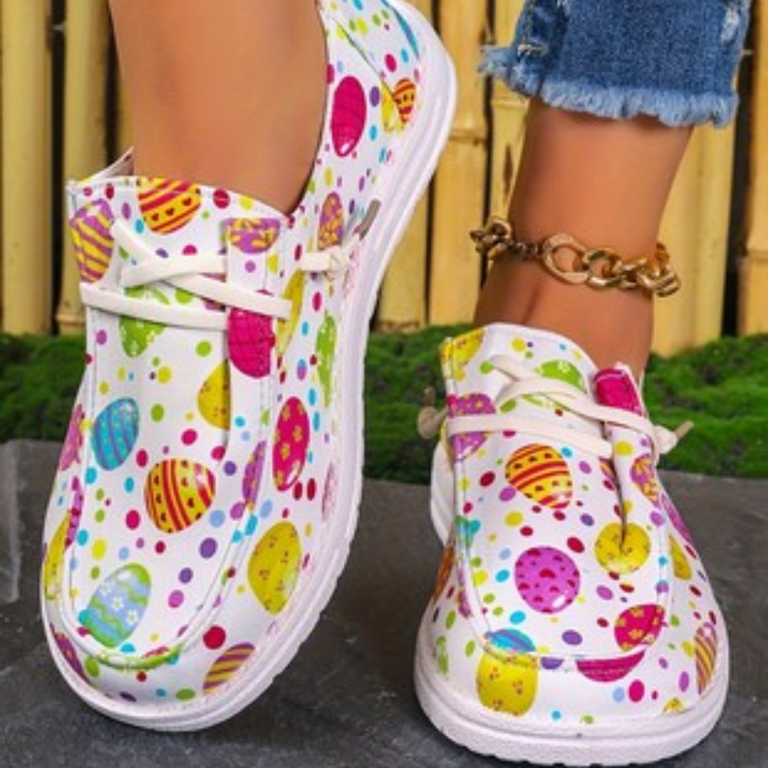 Easter Eggs Printed Toe Slip Ons