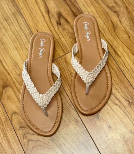 Charlie Paige Nude Braided Thong Sandals