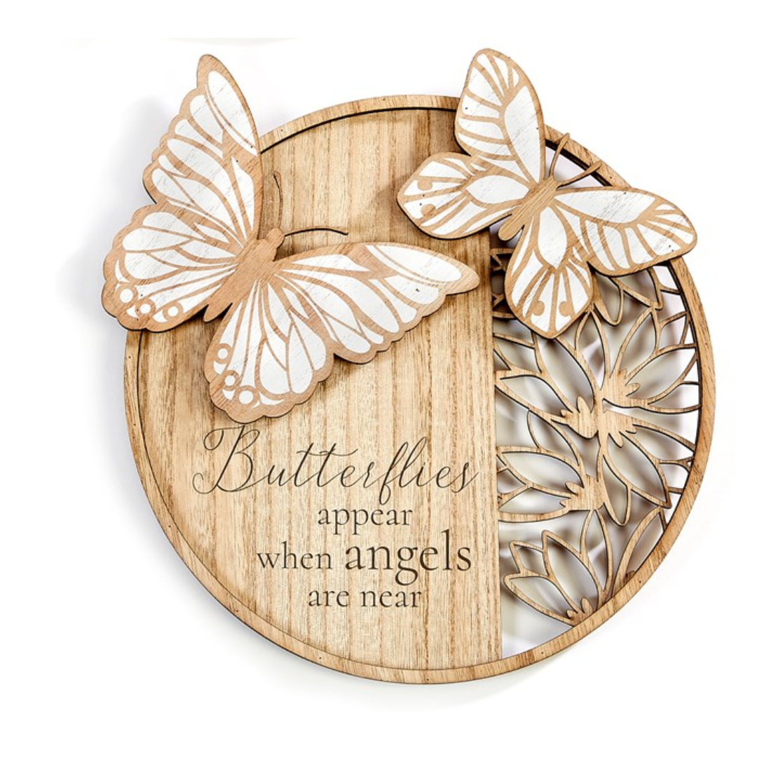 Laser Cut Round Wood Butterfly Wall Plaque