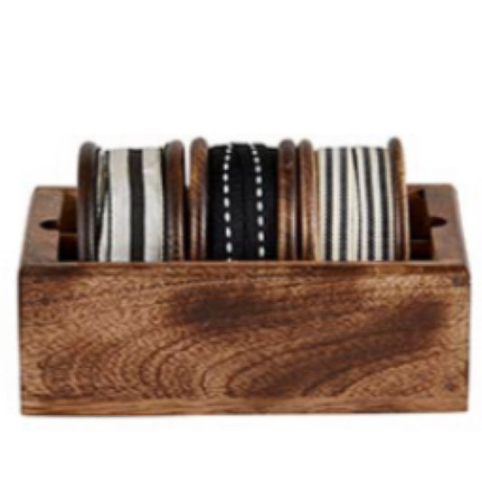 Black Striped Ribbon Trio In Wood Box