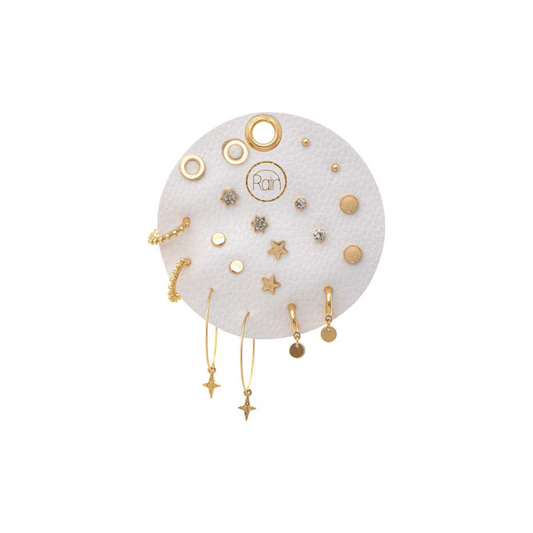 Gold 10 Pair Cross Hoops Post Earring Set