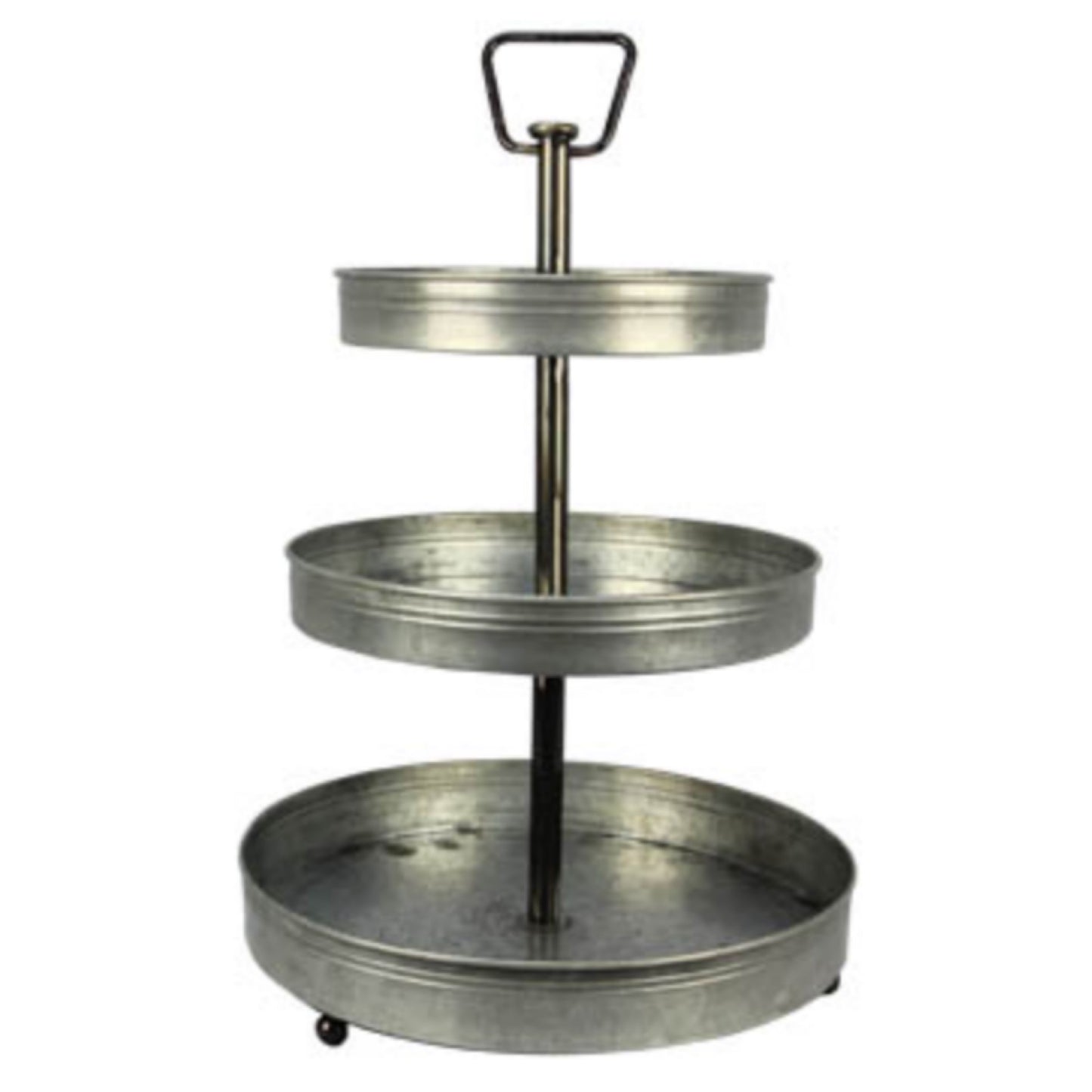 Triple Tier Galvanized Metal Round Tray