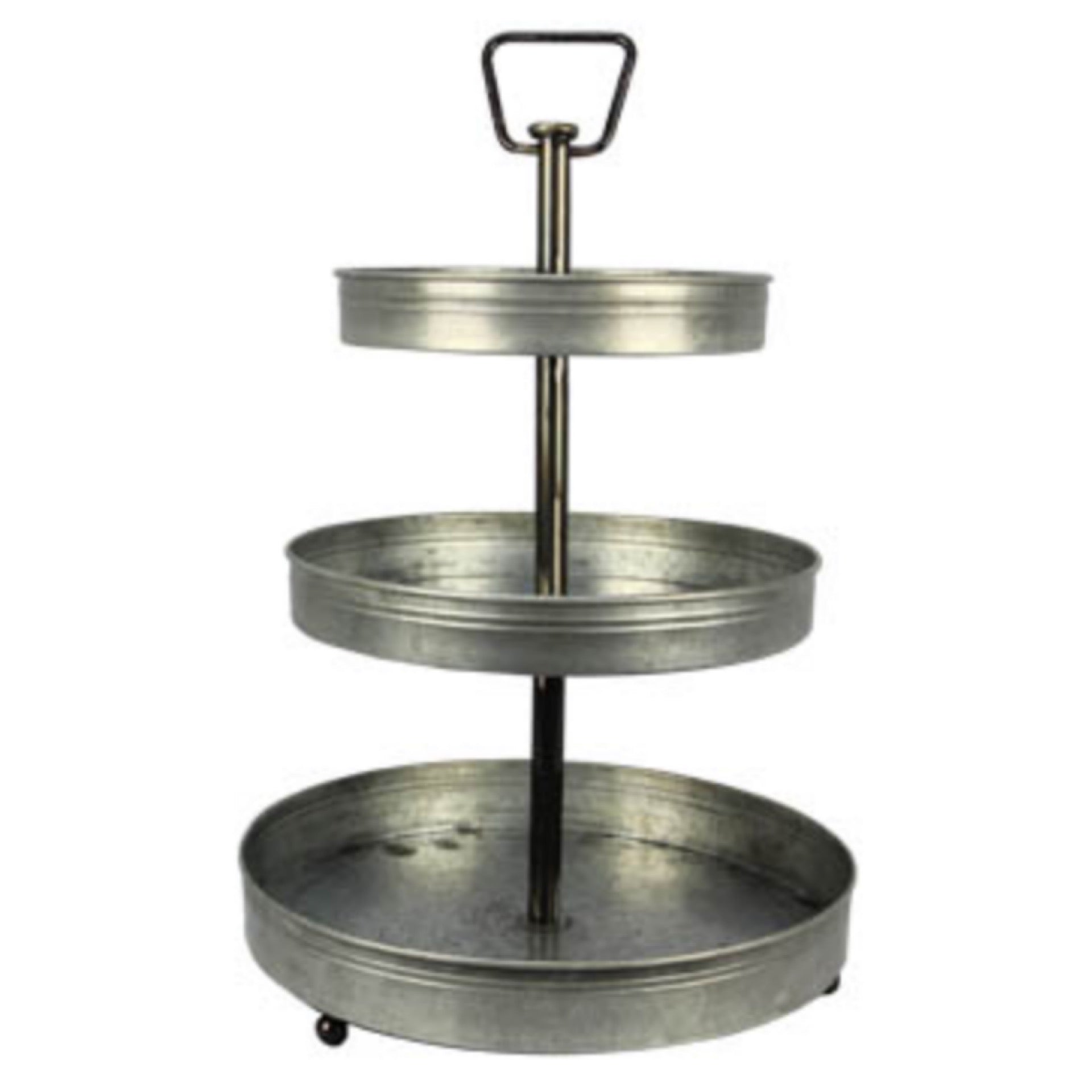Triple Tier Galvanized Metal Round Tray