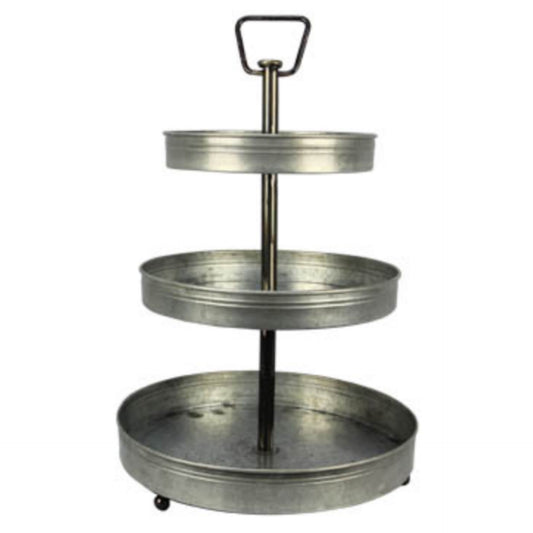 Triple Tier Galvanized Metal Round Tray