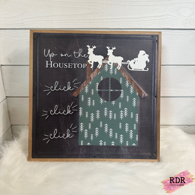 Wood Framed Metal Evergreen Christmas Large Hanging Sign