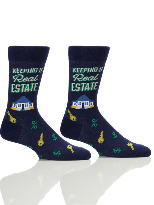 Men's Funny Crew Socks- Keeping It Real Estate