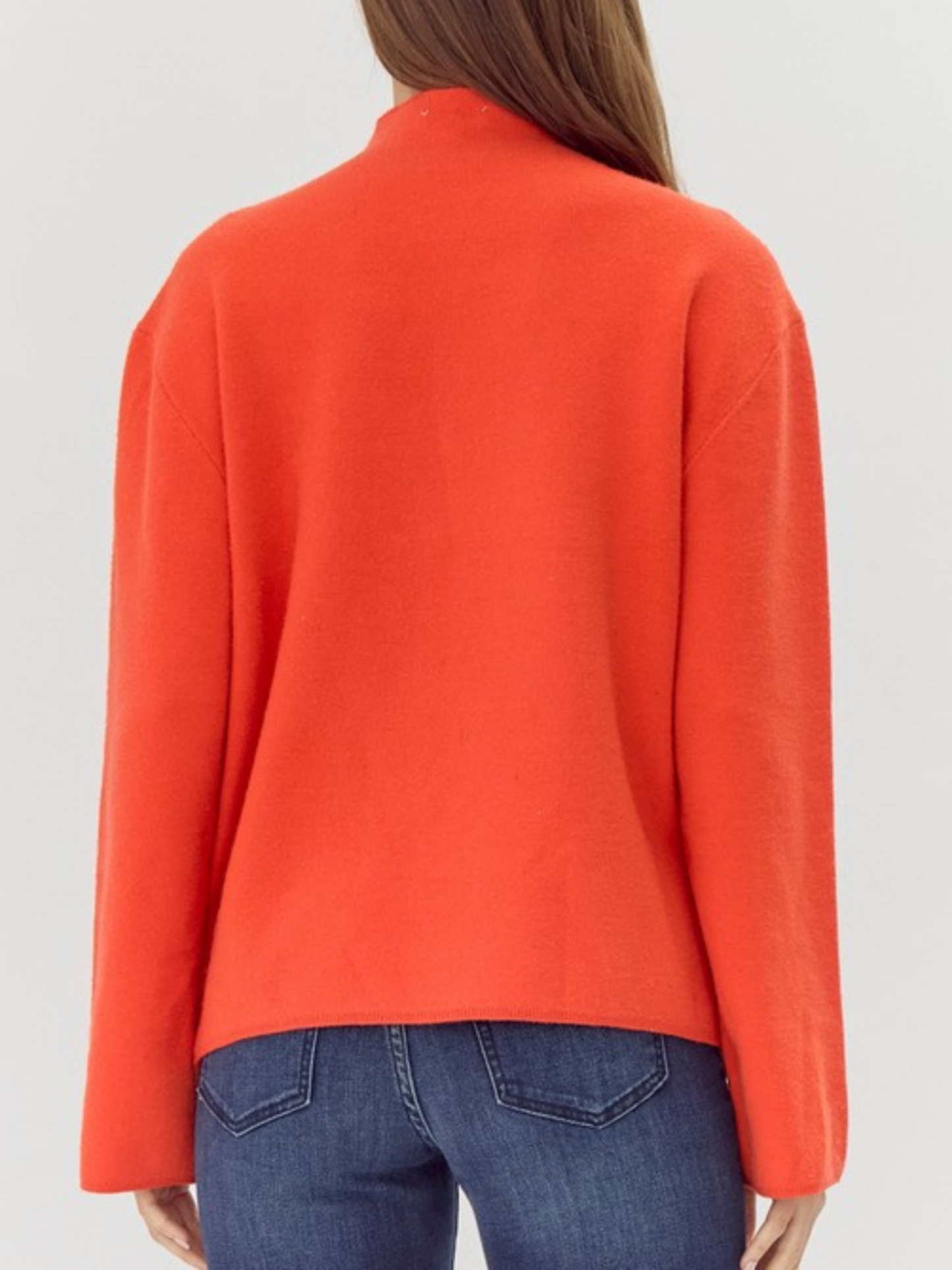 Solid Mock Neck Knit Pullover Top- Red Orange