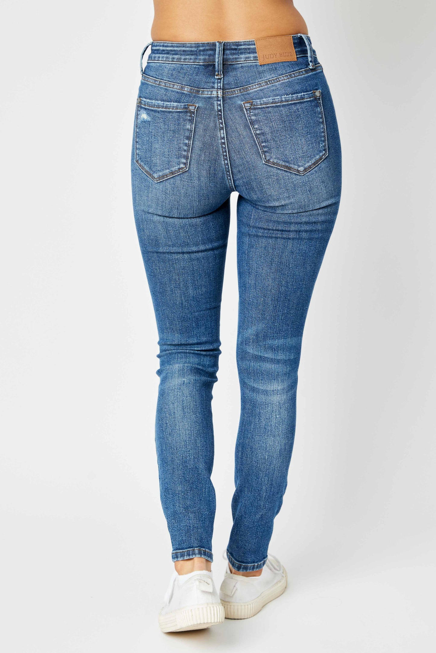 Judy Blue Dark Mid Rise Tummy Control Destroy Skinny Jeans