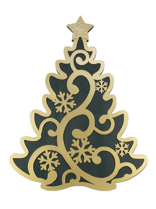 Green & Gold Laser Cut Wood Christmas Tree With Easel