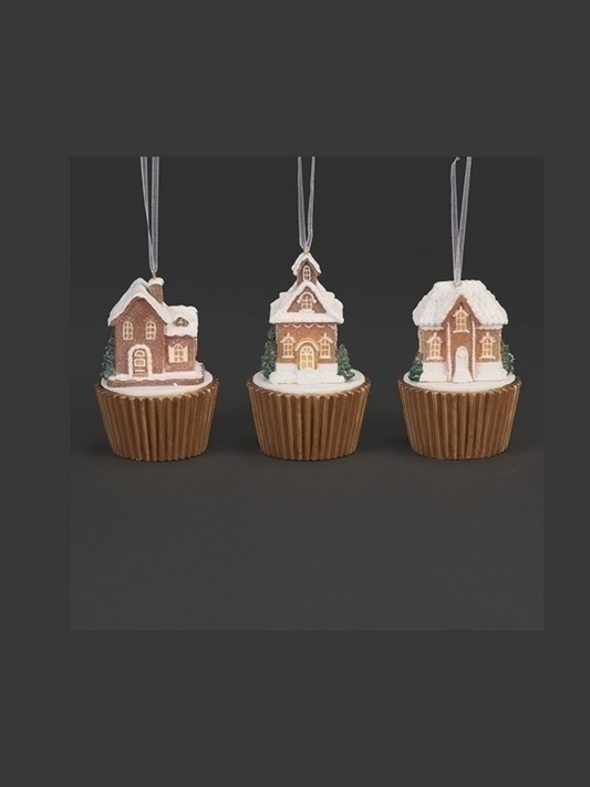 4" Lighted Cupcake Gingerbread House Ornament