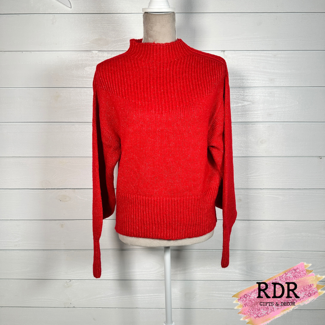 Balloon Sleeve Mock Neck Sweater