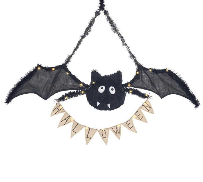 Fuzzy Hanging Halloween Bat with Banner
